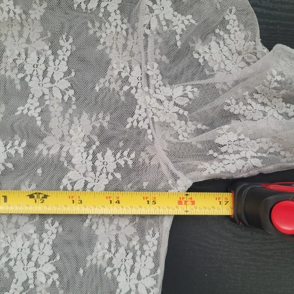 Intimately Free People Sheer Floral Lace Long Sleeve Top Gray Sz L Fairy Dainty